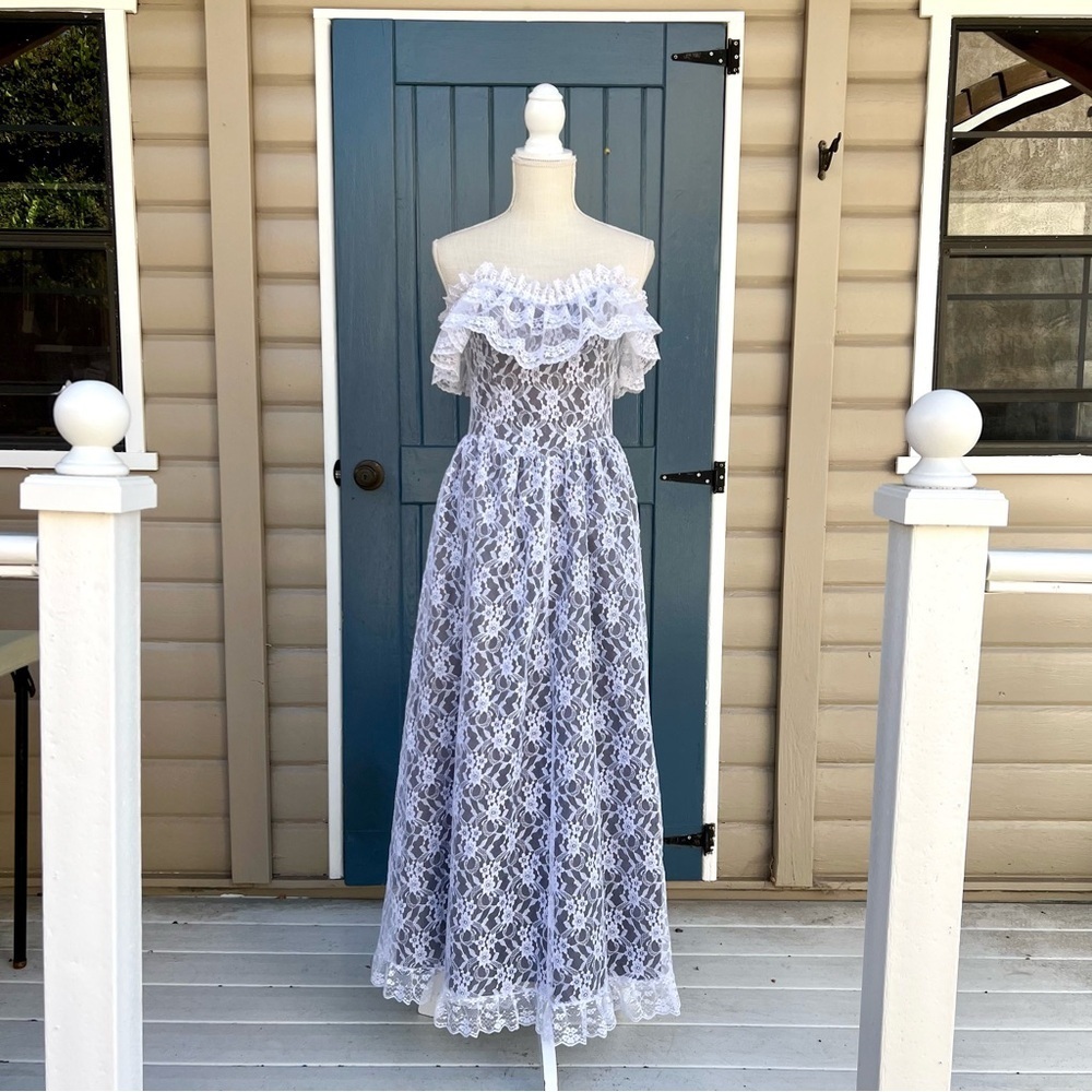 Vintage 1950s lace off the shoulder maxi dress Women’s XS